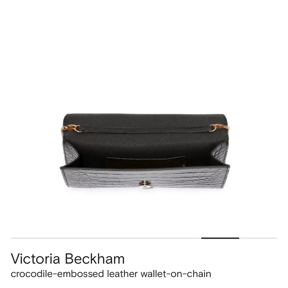 Victoria Beckham Elegant Black Croc-Embossed Chain Wallet Wristlet Clutch - Picture 12 of 16